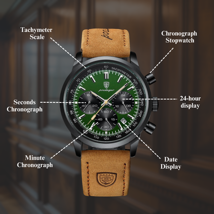 Luminous Leather Chronograph Watch