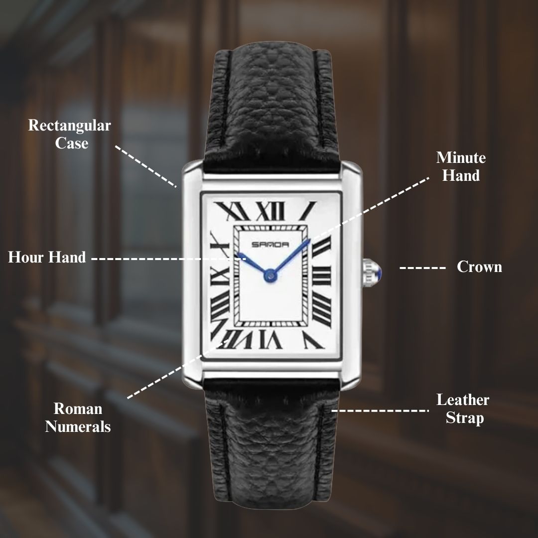 Rectangular Silver-Tone Watch for Men & Women