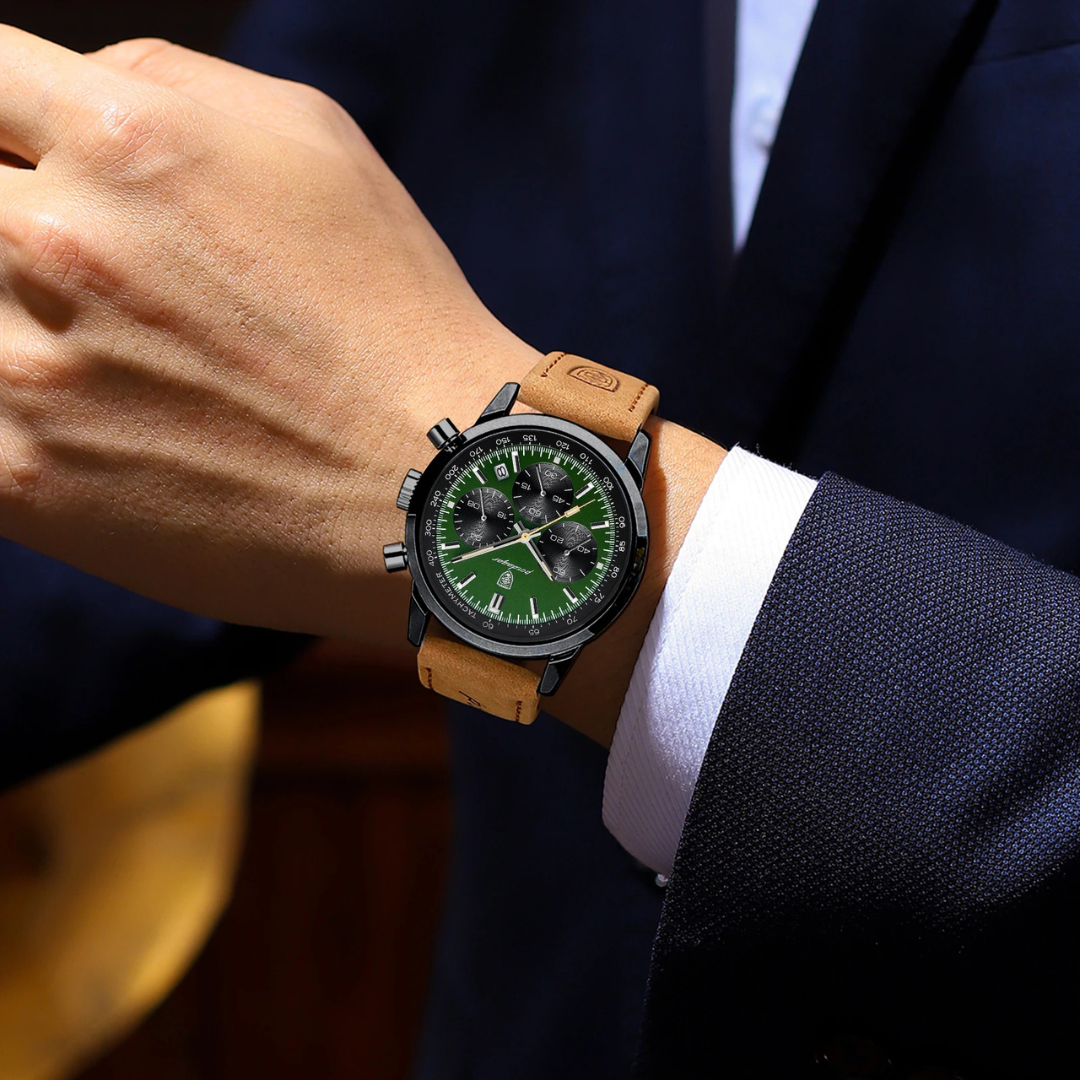 Luminous Leather Chronograph Watch