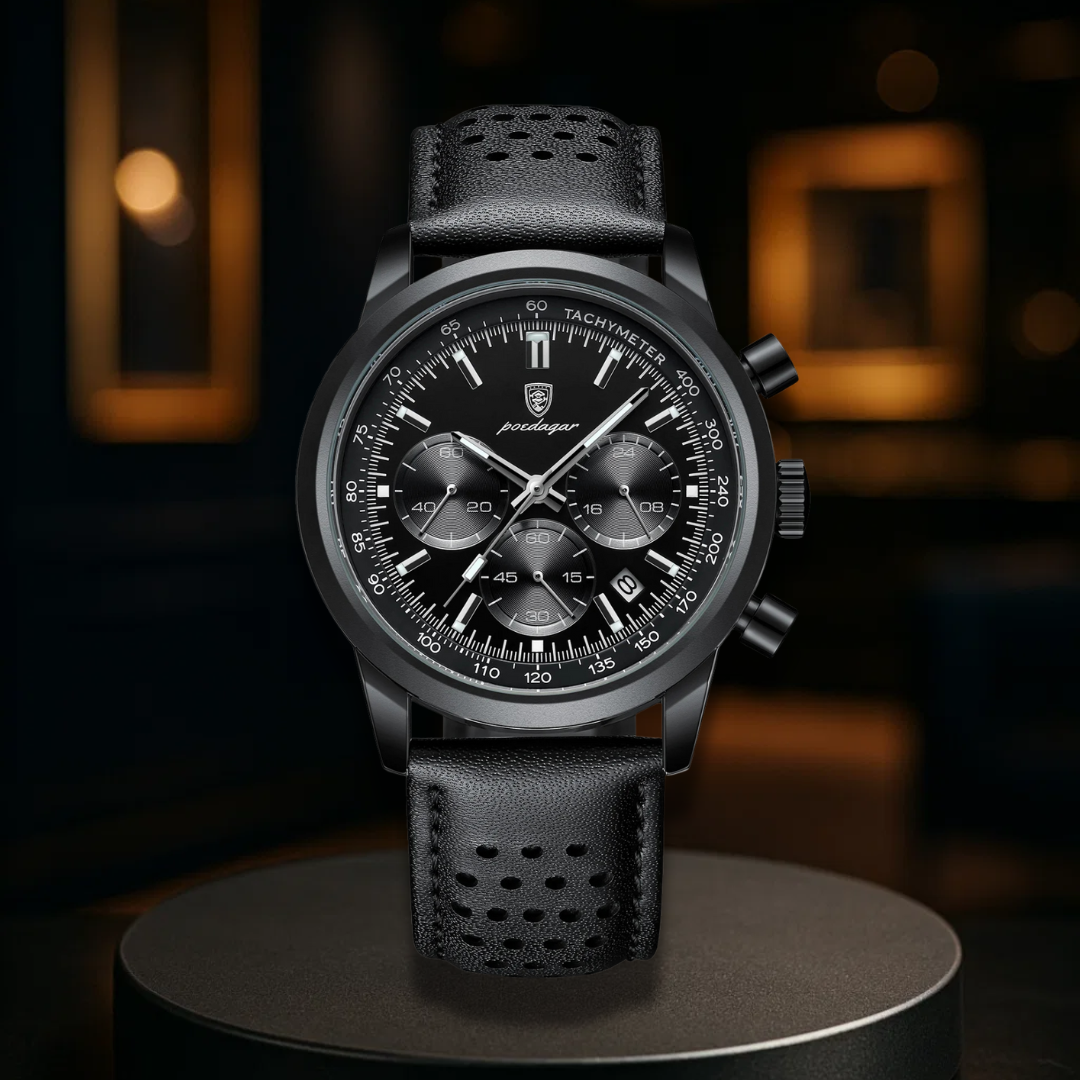 Luminous Leather Chronograph Watch