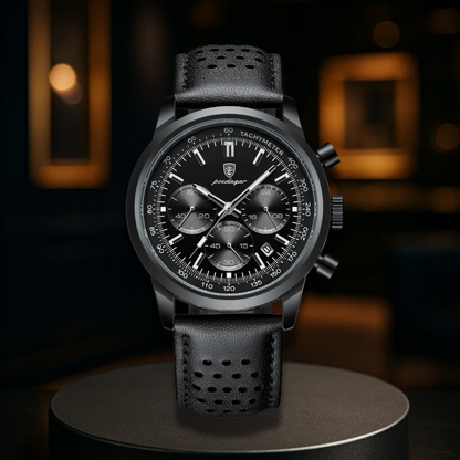 Luminous Leather Chronograph Watch