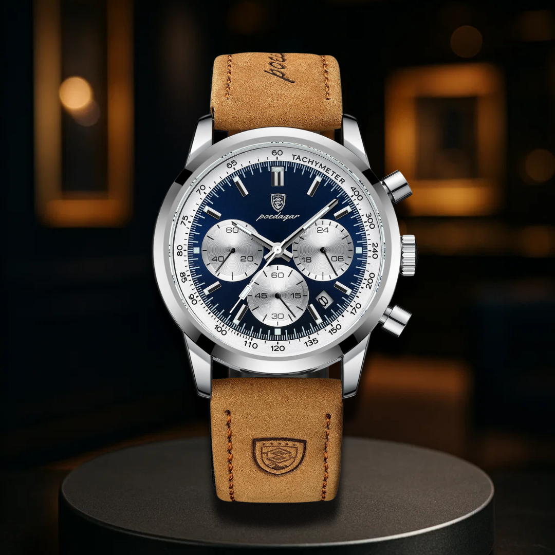 Luminous Leather Chronograph Watch