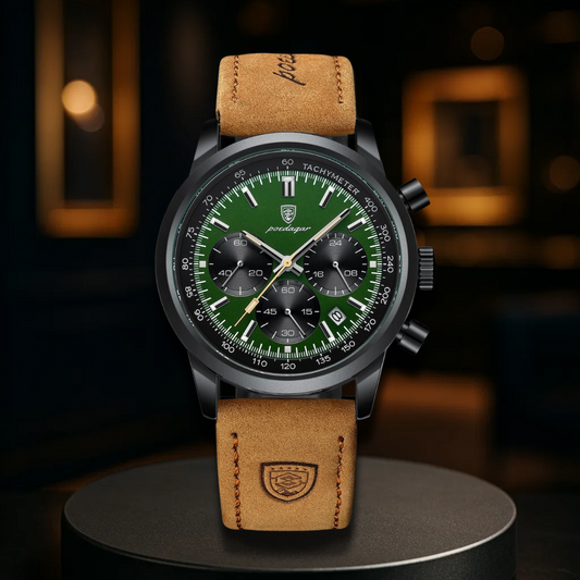 Luminous Leather Chronograph Watch