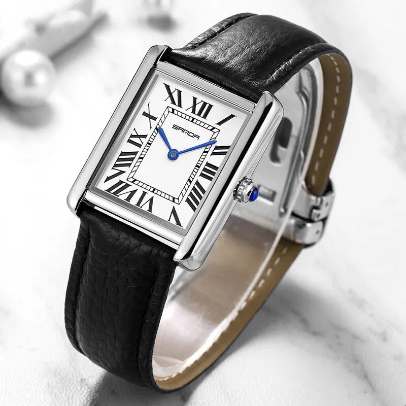 Rectangular Silver-Tone Watch for Men & Women