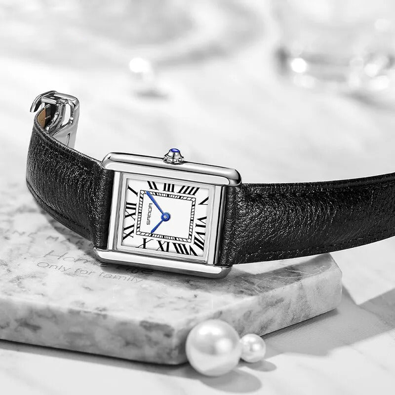 Rectangular Silver-Tone Watch for Men & Women