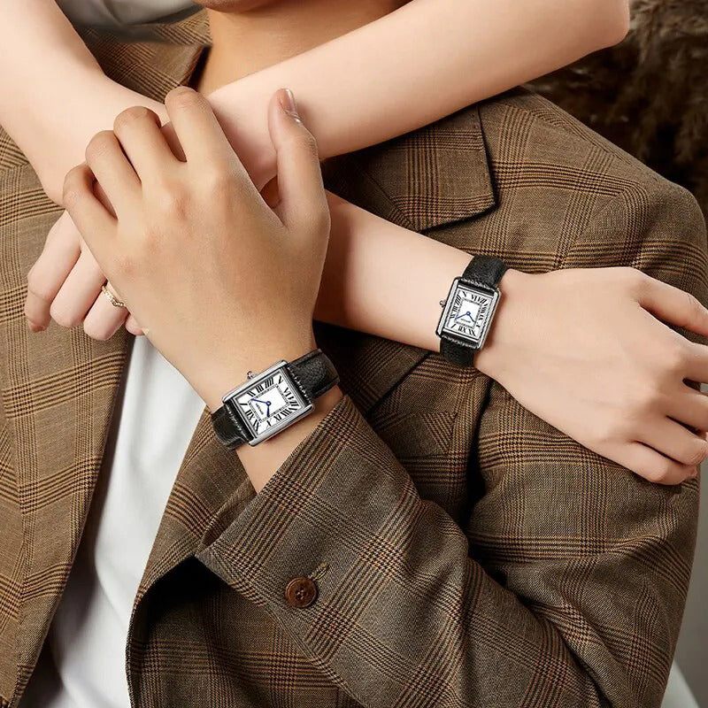 Rectangular Silver-Tone Watch for Men & Women