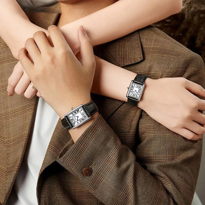 Rectangular Silver-Tone Watch for Men & Women