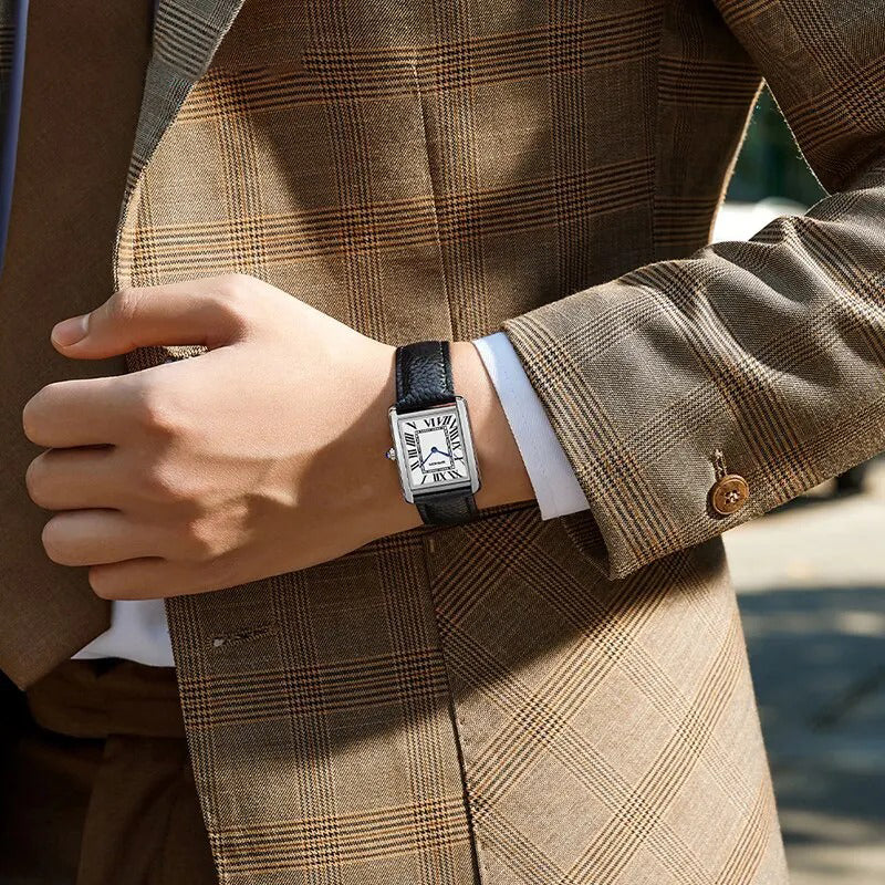 Rectangular Silver-Tone Watch for Men & Women